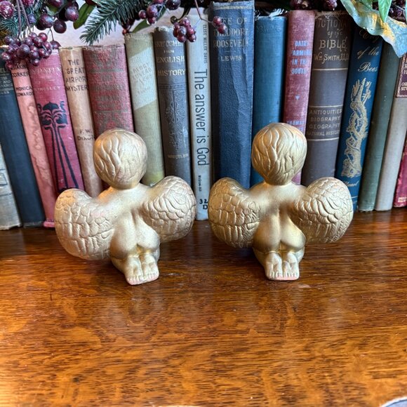 2 Vintage Gold Terracotta Angels - Picture 6 of 14